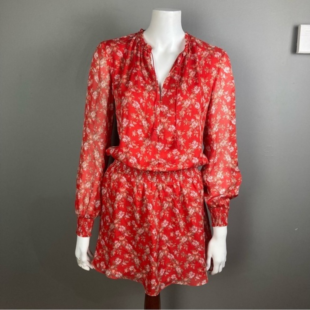 Intermix dress small red ditsy floral peplum feminine flirty tennis fairy silk‎